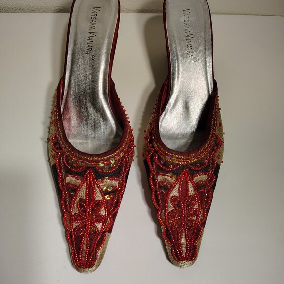 Varsavia Viamara Pointed Toe Indian Style Embroidered Beaded Low Heel - Picture 4 of 7